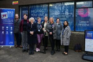 Photo of Prof Anna Glasier's recent visit to Chest Heart and Stroke Scotland’s Health Defence Hub at Maryhill
