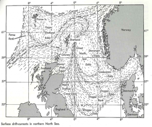 Surface drift-currents in the North Sea, as published by JB Tait in 1973
