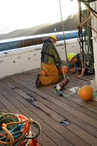 Figure 2: MSS scientists on Alba na Mara preparing moorings for deployment
