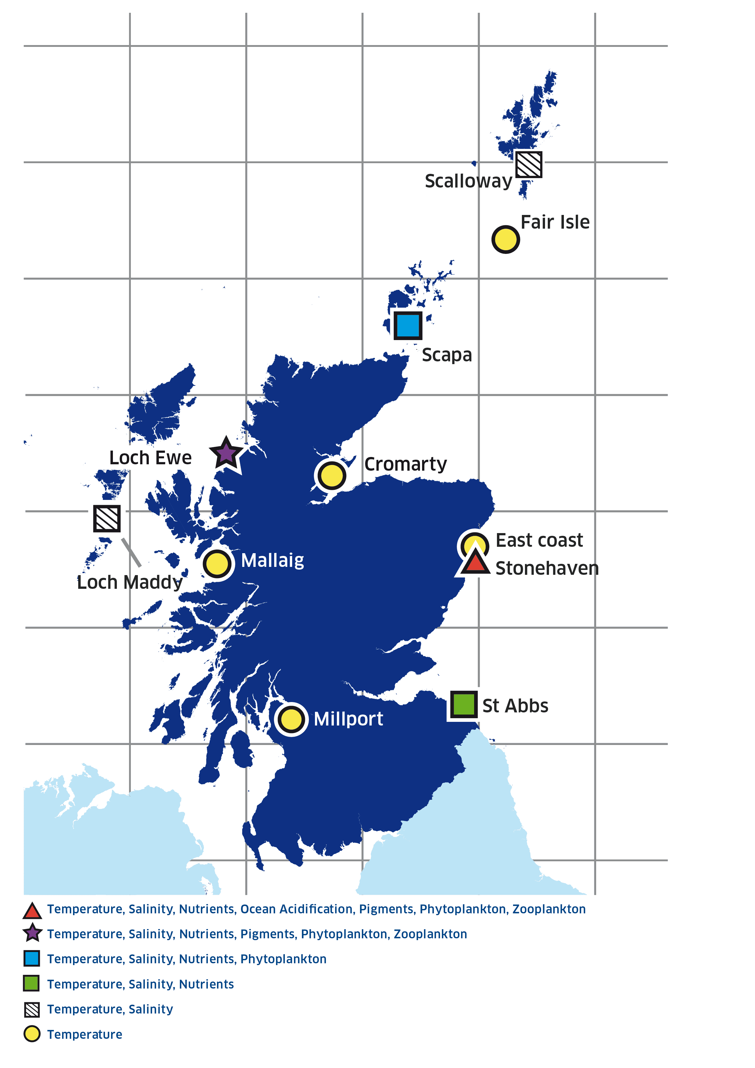 Map showing coastal monitoring stations