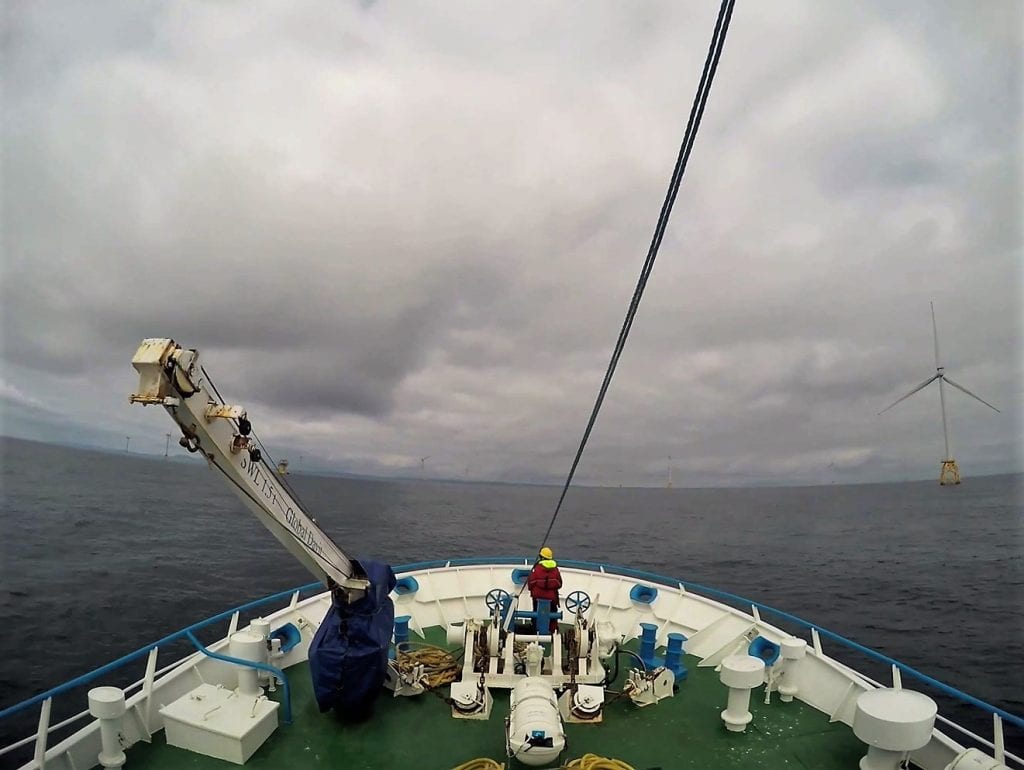 Figure 3: Visual seabird and marine mammal survey within BOWL wind farm. Photo credit: University of Aberdeen, 2019.