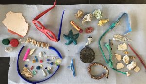 Laying out litter ready to be cleaned and weighed