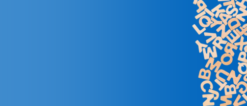 blank blue background. letters falling down right hand side.