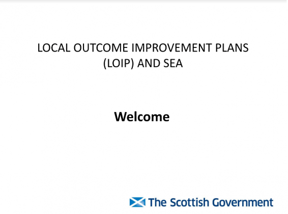 Presentation slide readin " Local Outcome Improvement Plans (LOIP) and SEA. Welcome.".