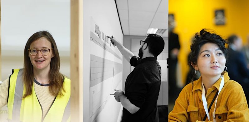 Three photographs of people working in the construction industry