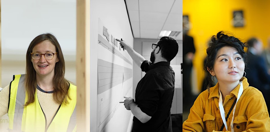 Three photographs of people working in the construction industry
