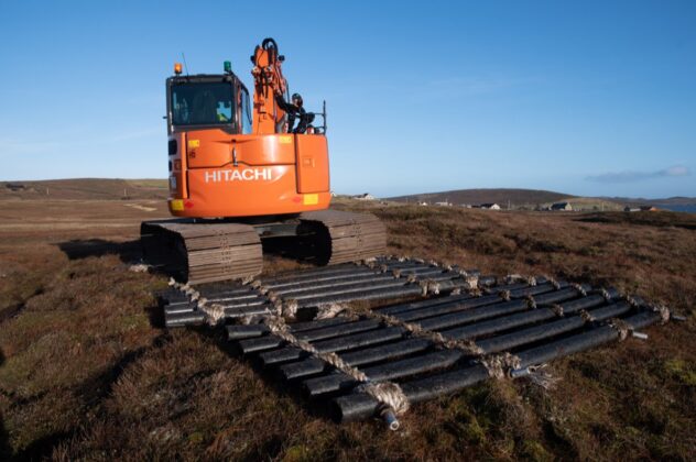 Inventive bog mats made from repurposed materials from local aquaculture waste products. Image credit: © Austin Taylor