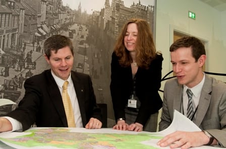 Planning Minister Derek Mackay with head of Planning and Sustainable Development, Dr Margaret Bochel, and Councillor Callum McCaig